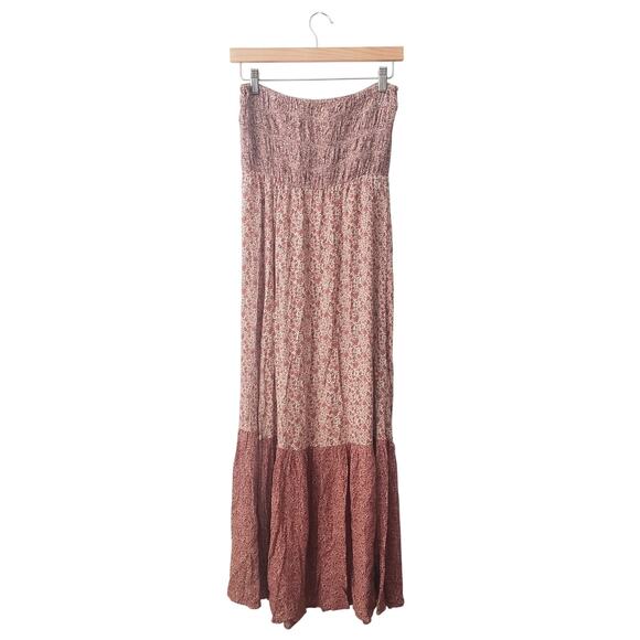 American Eagle Boho Floral Print Strapless Maxi Dress Pink/Brown Size Medium - Picture 1 of 8